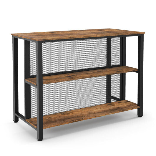 36 Inch 3-Tier Bar Table with Storage Metal Frame Adjustable Foot Pads for Dining Room-Gray W2B