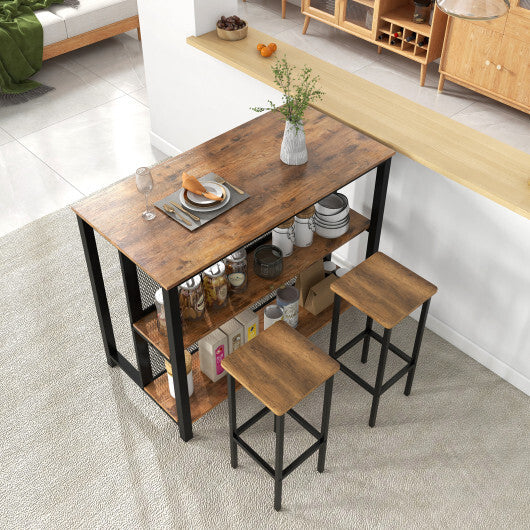 36 Inch 3-Tier Bar Table with Storage Metal Frame Adjustable Foot Pads for Dining Room-Gray W2B