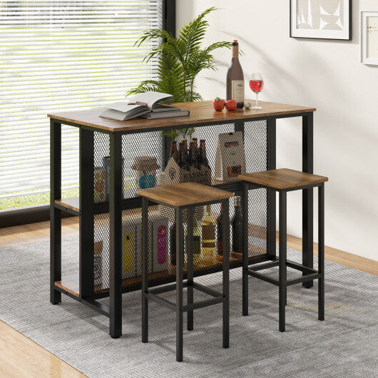 36 Inch 3-Tier Bar Table with Storage Metal Frame Adjustable Foot Pads for Dining Room-Gray W2B