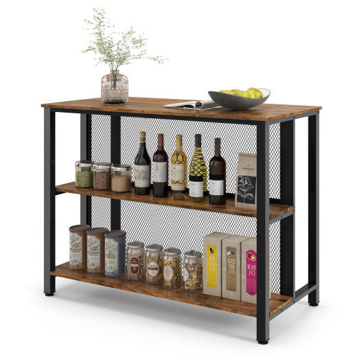 36 Inch 3-Tier Bar Table with Storage Metal Frame Adjustable Foot Pads for Dining Room-Gray W2B