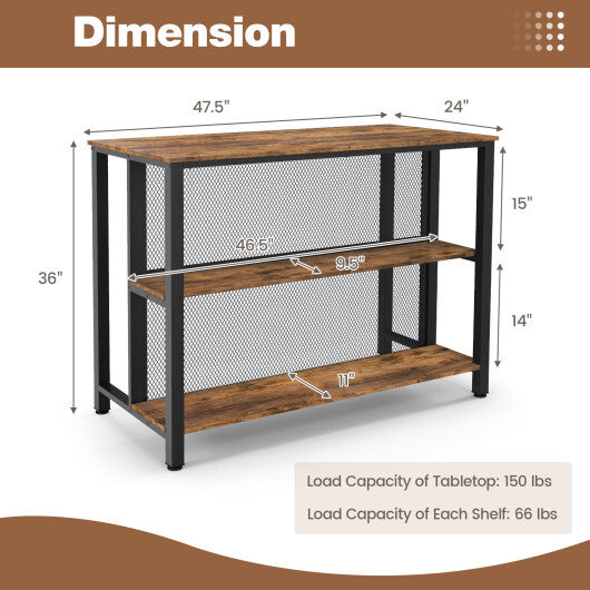 36 Inch 3-Tier Bar Table with Storage Metal Frame Adjustable Foot Pads for Dining Room-Gray W2B