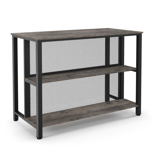 36 Inch 3-Tier Bar Table with Storage Metal Frame Adjustable Foot Pads for Dining Room-Gray W2B