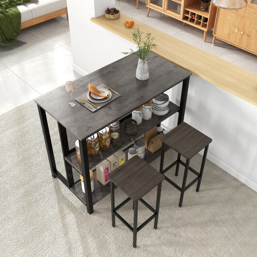 36 Inch 3-Tier Bar Table with Storage Metal Frame Adjustable Foot Pads for Dining Room-Gray W2B