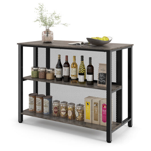 36 Inch 3-Tier Bar Table with Storage Metal Frame Adjustable Foot Pads for Dining Room-Gray W2B