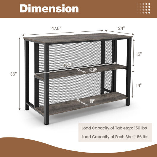 36 Inch 3-Tier Bar Table with Storage Metal Frame Adjustable Foot Pads for Dining Room-Gray W2B