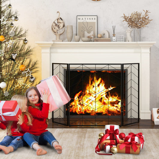52 x 31 Inch Fireplace Screen-Black W2B