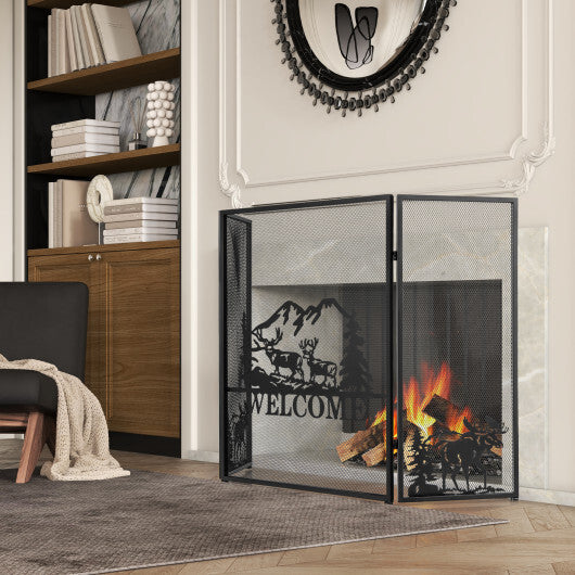 52 x 31 Inch Fireplace Screen-Black W2B