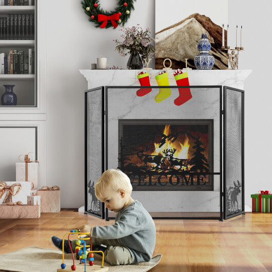 52 x 31 Inch Fireplace Screen-Black W2B