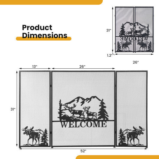 52 x 31 Inch Fireplace Screen-Black W2B