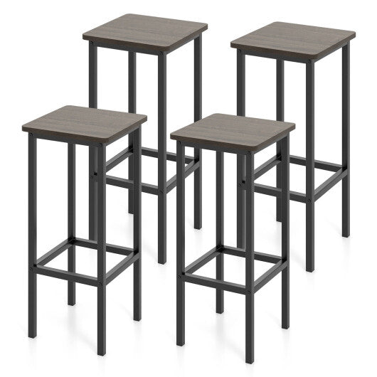 Set of 4 Bar Stool Set 26 Inch Bar Chair with Metal Legs and Footrest-Gray