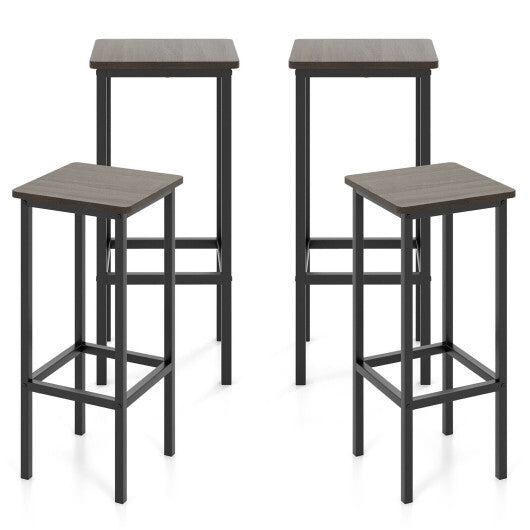 Set of 4 Bar Stool Set 26 Inch Bar Chair with Metal Legs and Footrest-Gray