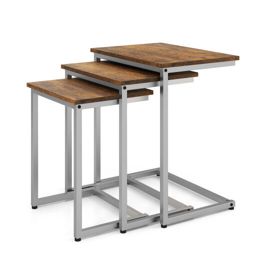 3 Pieces Multifunctional Coffee End Table Set-Oak