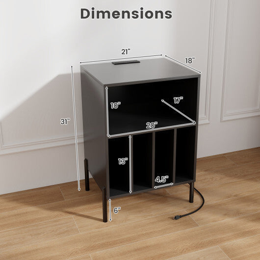 Record Player Stand with Record Storage Shelf and Charging Station-Natural W2B