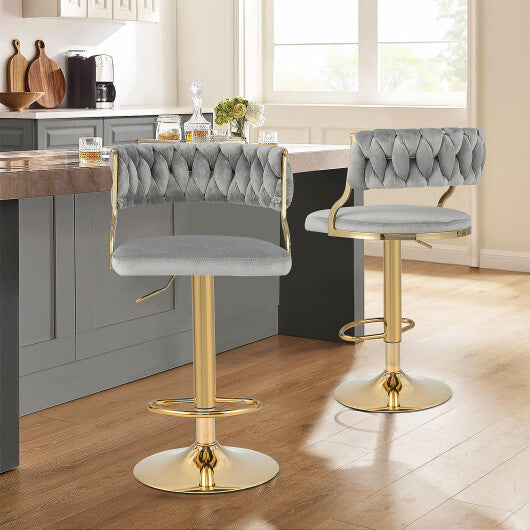 Swivel Barstool with Woven Back Set of 2 for Kitchen Island Cafe-Gray