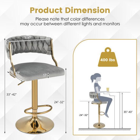 Swivel Barstool with Woven Back Set of 2 for Kitchen Island Cafe-Gray