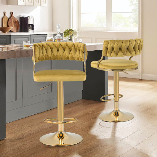 Swivel Barstool with Woven Back Set of 2 for Kitchen Island Cafe-Gray