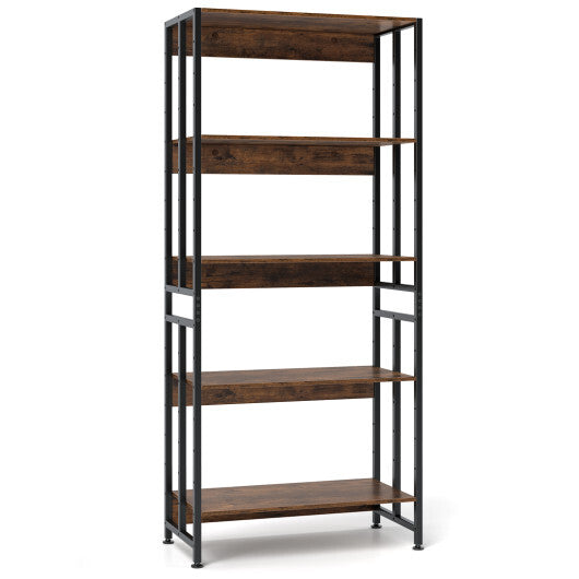 5-Tier Bookshelf with Adjustable and Tiltable Shelves-Rustic Brown W2B
