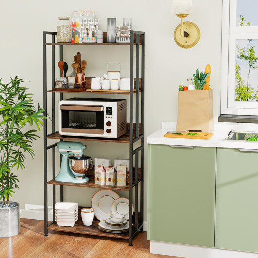 5-Tier Bookshelf with Adjustable and Tiltable Shelves-Rustic Brown W2B