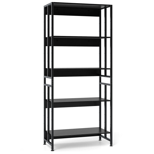 5-Tier Bookshelf with Adjustable and Tiltable Shelves-Rustic Brown W2B