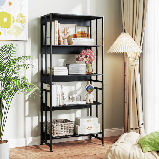 5-Tier Bookshelf with Adjustable and Tiltable Shelves-Rustic Brown W2B