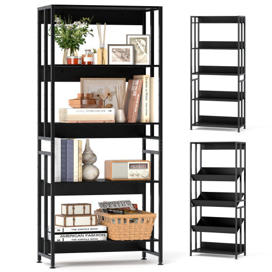 5-Tier Bookshelf with Adjustable and Tiltable Shelves-Rustic Brown W2B