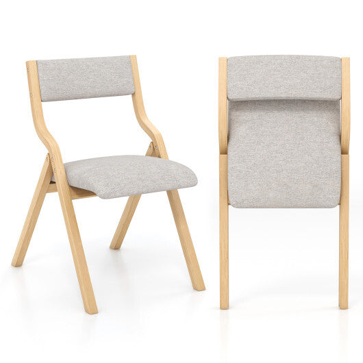 Set of 2 Wooden Folding Dining Chair with Linen Fabric Padded Seat and Backrest-Coffee