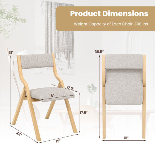 Set of 2 Wooden Folding Dining Chair with Linen Fabric Padded Seat and Backrest-Coffee