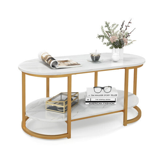 Marble Coffee Table with Open Storage Shelf-White W2B