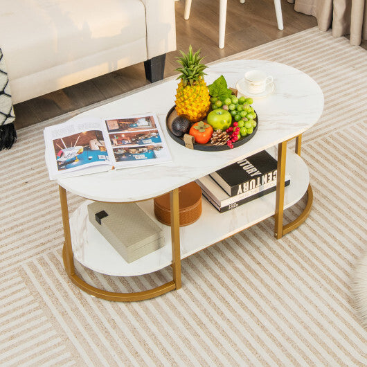 Marble Coffee Table with Open Storage Shelf-White W2B