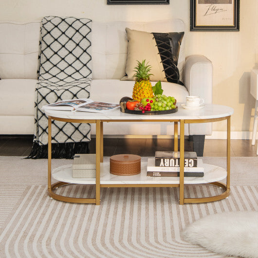 Marble Coffee Table with Open Storage Shelf-White W2B