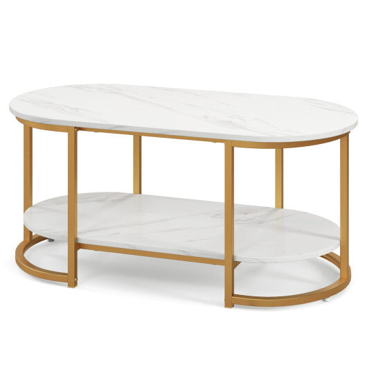 Marble Coffee Table with Open Storage Shelf-White W2B
