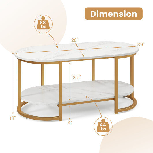 Marble Coffee Table with Open Storage Shelf-White W2B