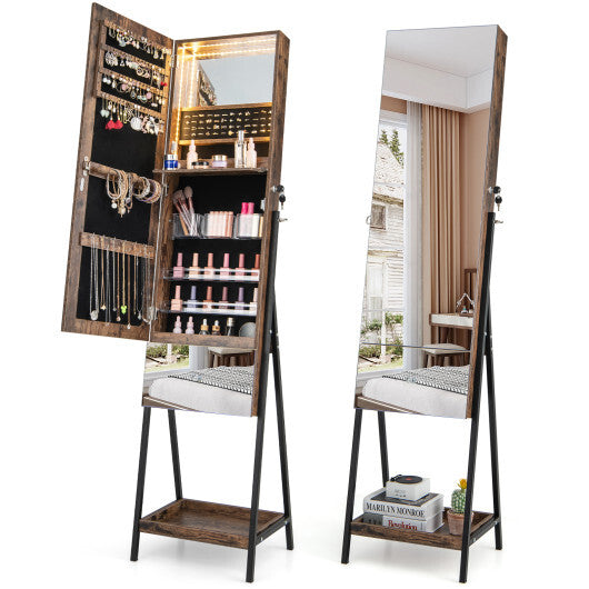 Lockable Freestanding Jewelry Organizer with Full-Length Frameless Mirror-White W2B
