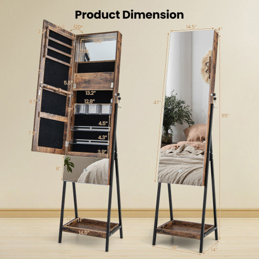 Lockable Freestanding Jewelry Organizer with Full-Length Frameless Mirror-White W2B