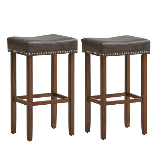Upholstered Bar Stools Set of 2 with Footrests for Counter-Brown
