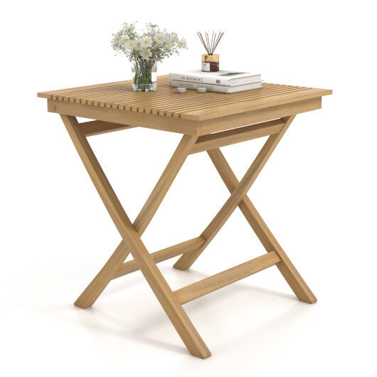 27.5 Inch Indonesia Teak Patio Bistro Table with Slatted Tabletop and Sturdy Wood Frame