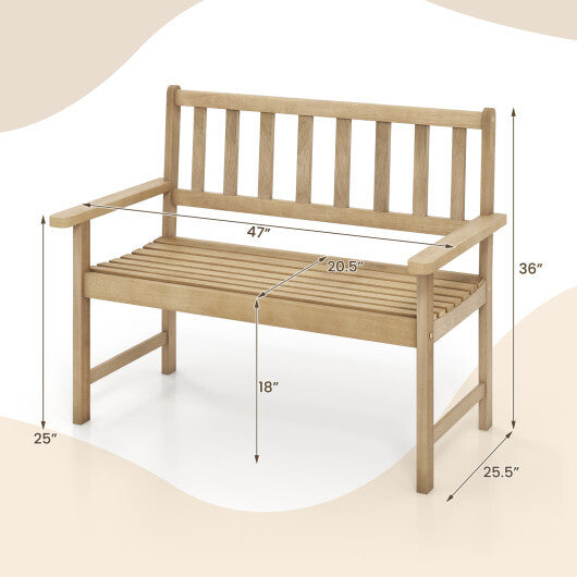 Outdoor Indonesia Teak Wood Garden Bench 2-Person with Backrest and Armrests W2B