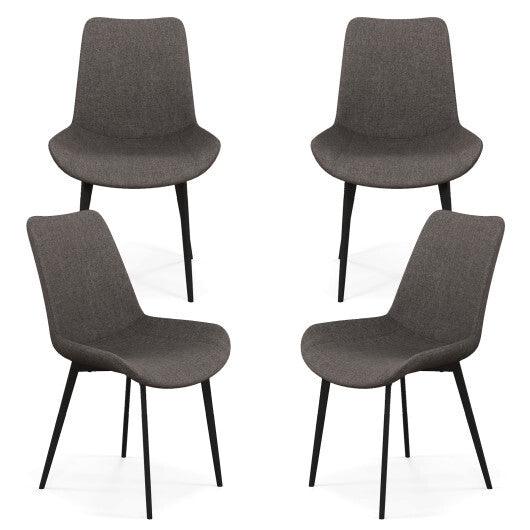 Set of 4 Dining Chair Upholstered with Metal Legs and Padded Backs-Gray