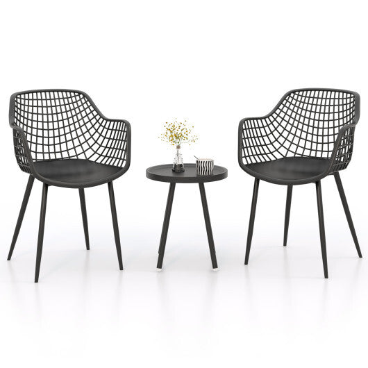 3 Piece Patio Chair Set with PP Seat and Tabletop for Porch-Green W2B