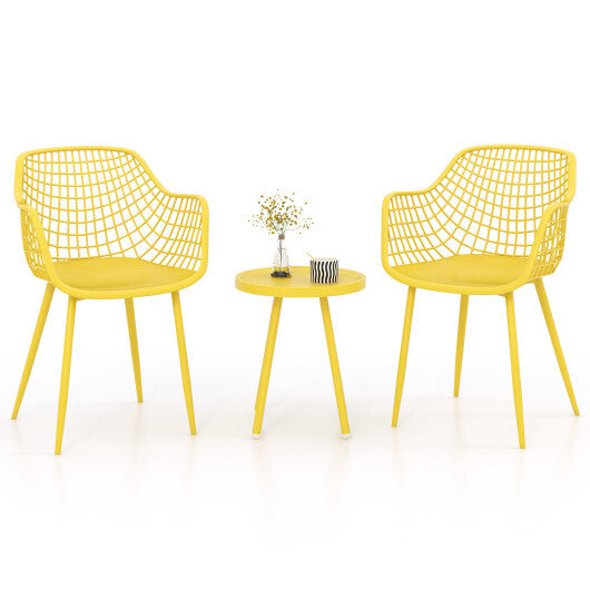 3 Piece Patio Chair Set with PP Seat and Tabletop for Porch-Green W2B