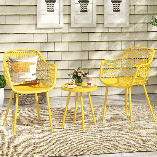 3 Piece Patio Chair Set with PP Seat and Tabletop for Porch-Green W2B