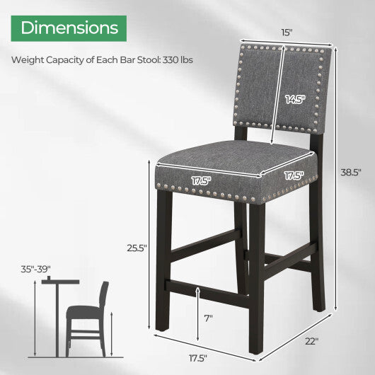 38.5/43.5 Inch Set of 2 Counter Height Chairs with Solid Rubber Wood Frame-S