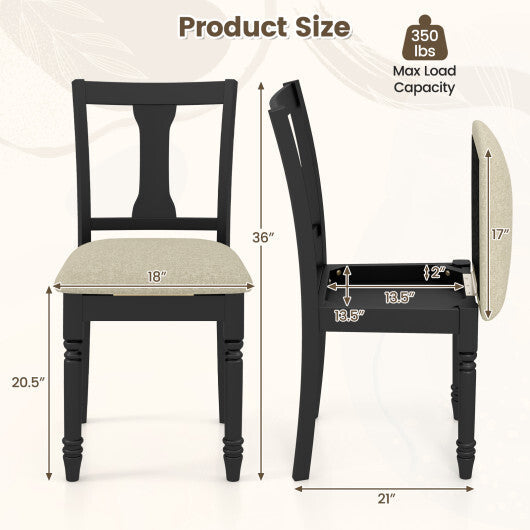 Set of 2 Kitchen Dining Chair with Linen Fabric and Storage Space-Brown W2B
