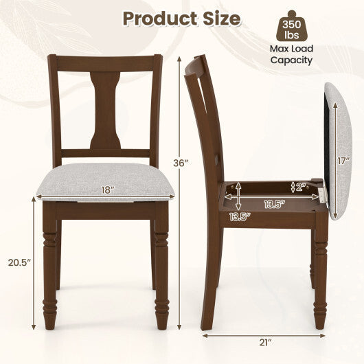 Set of 2 Kitchen Dining Chair with Linen Fabric and Storage Space-Brown W2B