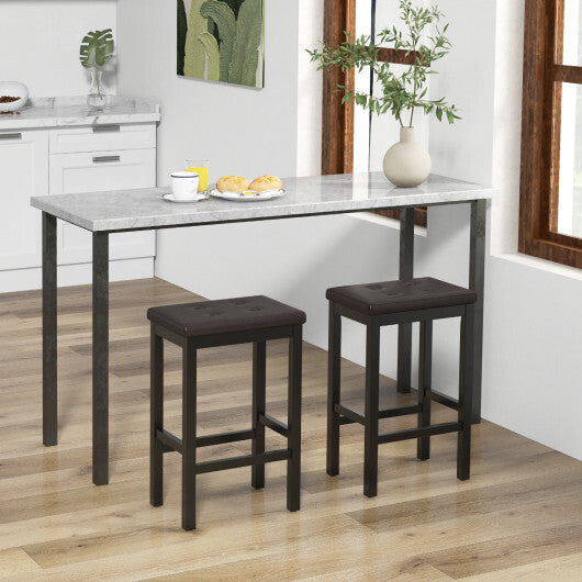 24 Inch Bar Stools with Padded Seat Footrest and Rubber Wood Frame-Brown W2B