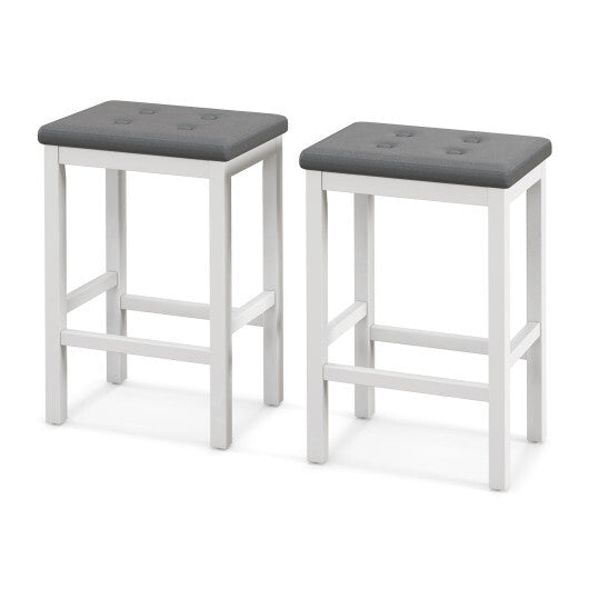 24 Inch Bar Stools with Padded Seat Footrest and Rubber Wood Frame-Brown W2B