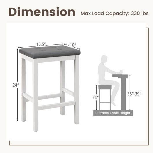 24 Inch Bar Stools with Padded Seat Footrest and Rubber Wood Frame-Brown W2B
