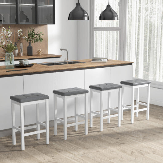 24 Inch Bar Stools with Padded Seat Footrest and Rubber Wood Frame-Brown W2B