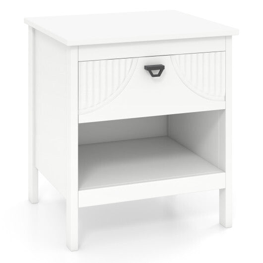 2-tier Wood Nightstand with Drawer and Open Storage Shelf for Bedroom-White W2B