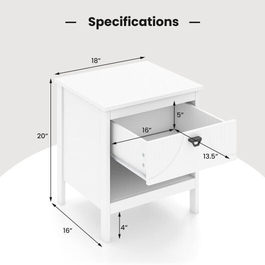 2-tier Wood Nightstand with Drawer and Open Storage Shelf for Bedroom-White W2B